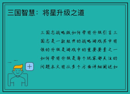 三国智慧：将星升级之道